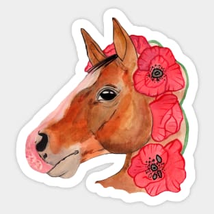 Horse and poppy flowers Sticker